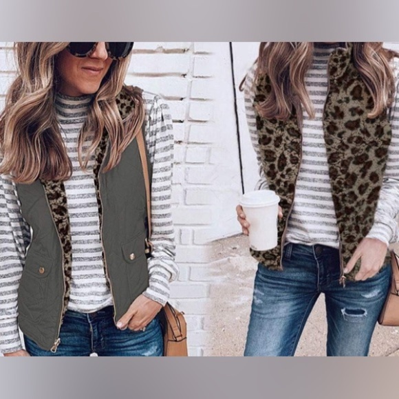 NWOT Reversible faux fur leopard/black vest - Picture 1 of 13